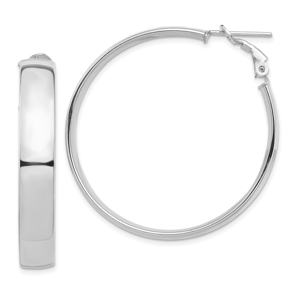 14k White Gold High Polished 7mm Omega Back Hoop Earrings 42.7 L X 42 Mm W